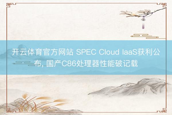 开云体育官方网站 SPEC Cloud IaaS获利公布, 国产C86处理器性能破记载