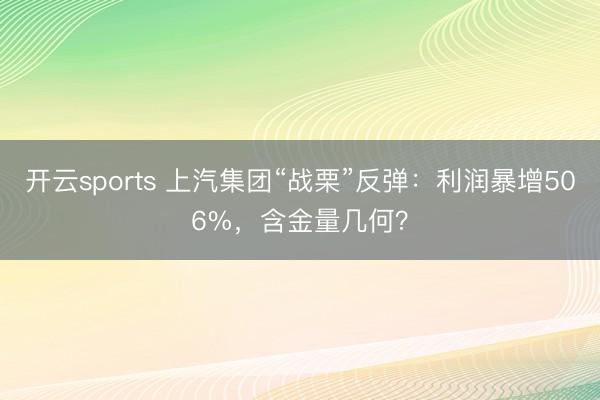 开云sports 上汽集团“战栗”反弹:利润暴增506%,含金量几何?